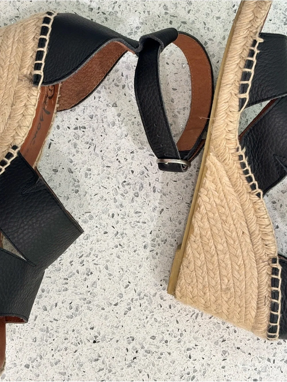 Dalson Black Soft Grain Leather Espadrille Wedge Sandals- New Sz 8-8.5 (39EU)NEW